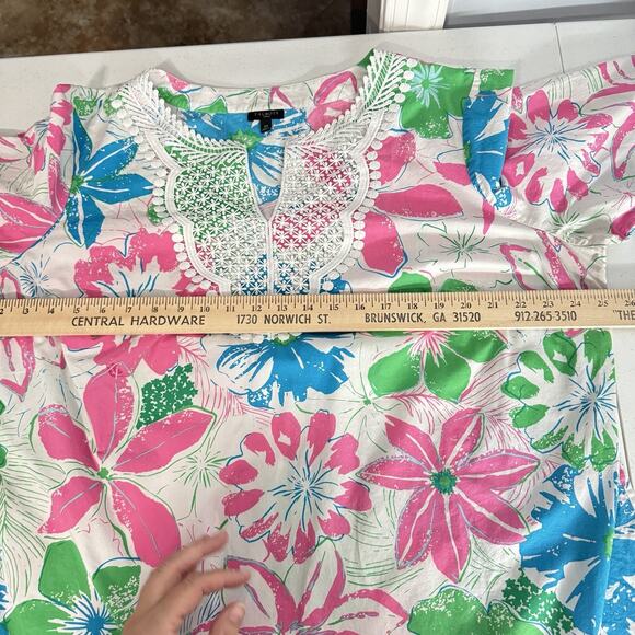 Talbots Colorful Floral and Lace Blouse Size 2X Pink Blue White Cotton Retro - Picture 8 of 10